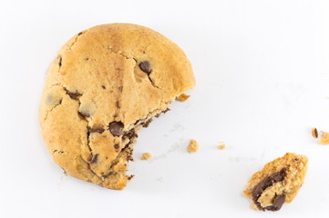 Chocolate chip cookie on white background