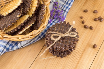 Chocolate covered round homemade cookies
