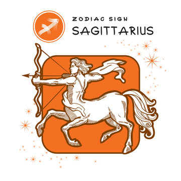 Sagittarius - Astrology Sign. Vector Icon of Zodiac Symbol. Traditional Illustration of Centaur in Graphic Style.
