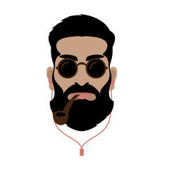 hipster head face vector illustration style Flat