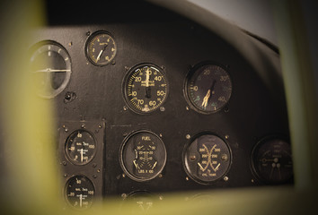 Different meters and displays in an old plane