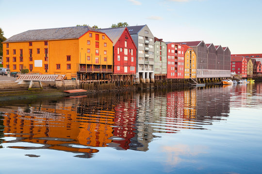 Trondheim, Norway. Colorful old wooden houses