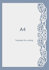 A4 paper lace greeting card, wedding invitation, white pattern, cut-out template,  template congratulation, perforation pattern, laser cutting template,  vector