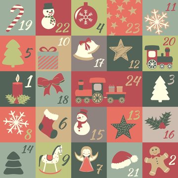 Adventskalender mit T&uuml;rchen f&uuml;r Kinder mit Weihnachtssymbolen zum Advent