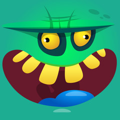 Cartoon zombie face vector icon. Cute square avatars for Halloween