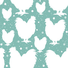 Roosters seamless pattern silhouette of the cock symbol new year
