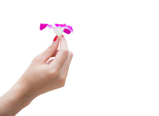 Beautiful hands with manicure and purple orchid flower