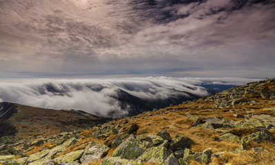 Spectacular mountain scenery in the Alps, with sea of clouds