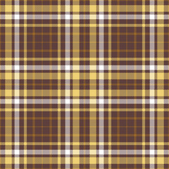 Seamless tartan plaid pattern in twill stripes of golden yellow & chocolate brown. 