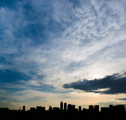 Fototapeta na wymiar Sky at evening time with silhouette of nagoya city.