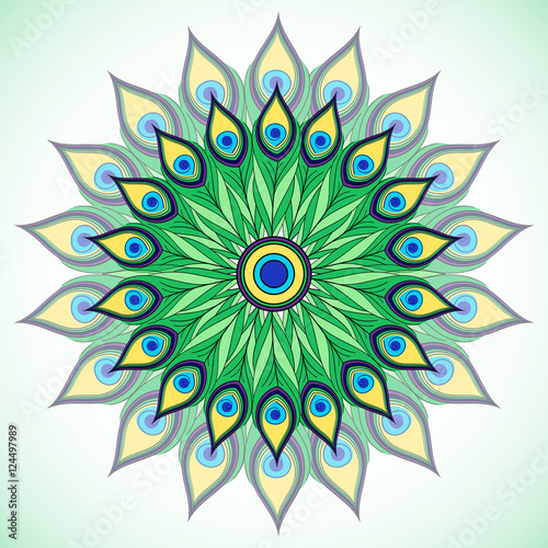 Download "Peacock feathers round bright mandala vector. Oriental ...