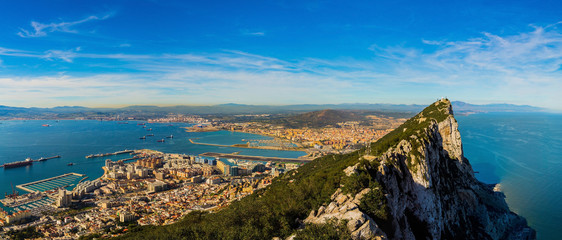 Amazing panoramic view on the rock of Gibraltar and the city aro
