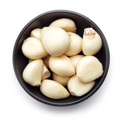 Bowl of garlic cloves from above