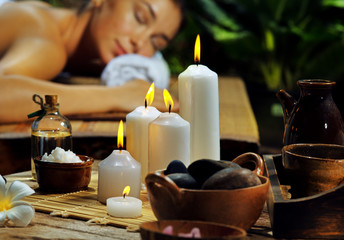 portrait of young beautiful woman in spa environment