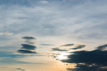 Sky sunlight with clouds and bright sky blue background.