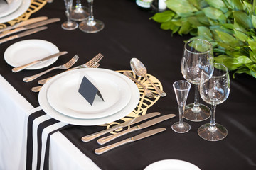 Festive table layout closeup. Festive decor. Table decor. Table 