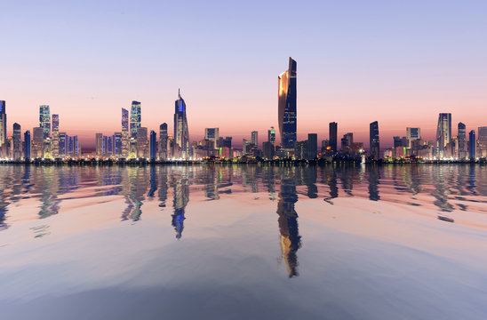 beautiful dawn view of kuwait cityscape