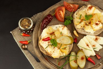Bread and cheese. Healthy food for athletes. Dietary breakfast.
