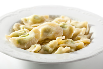 Boiled Dumplings on White Plate