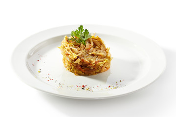 Garnish - Braised Cabbage on White Plate