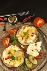 Bread and cheese. Healthy food for athletes. Dietary breakfast.
