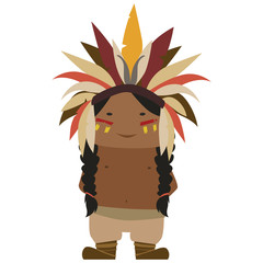 Cartoon image of a native american with a feather hat