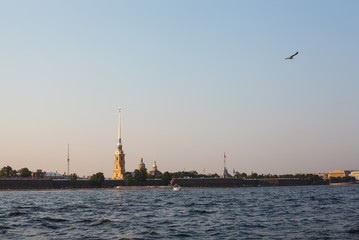 Fototapeta na wymiar The view from Neva river on Peter and Paul fortress in Saint-Petersburg. Russia