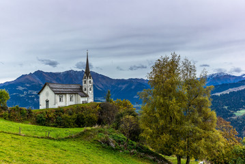 Fototapeta na wymiar Old chapel in the Swiss village of Siat - 3