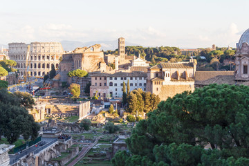 Fototapeta na wymiar Photo of ruins of the colosseum, roman forum, Italy