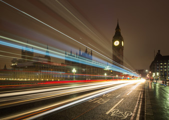 Fototapeta na wymiar Big Ben and Westminster Bridge at night, London, UK