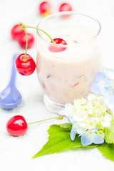 Refreshing summer drink fruit cocktail cherries
