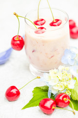 Refreshing summer drink fruit cocktail cherries