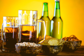 Beer concept with yellow background