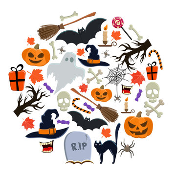 Set of Halloween icons in circle shape background