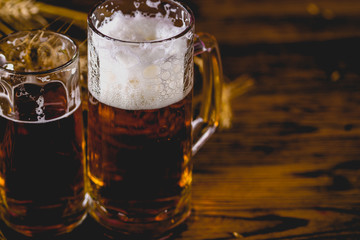 Beer, party concept, wooden table
