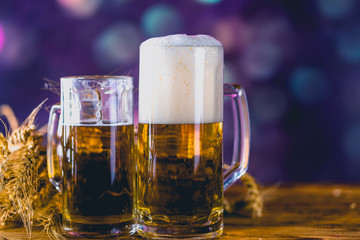 Beer, party concept, wooden table