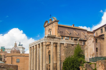      Old columns of Temple of Antoninus and Faustina, adopted to church of San Lorenzo in Miranda, Forum Romanom (Roman Forum), Rome, Italy 