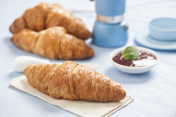 French breakfast with croissant and coffee