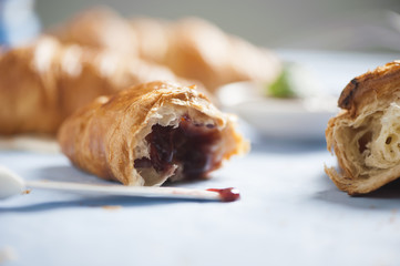 French breakfast with croissant and coffee