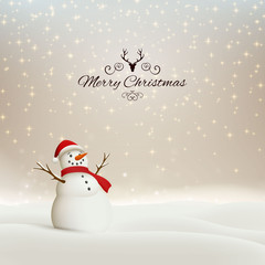 Fototapeta na wymiar Vector Illustration of an Abstract Christmas Greeting Card with Sparkling Stars and a Snowman