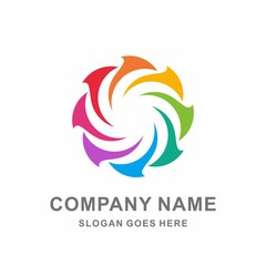 Colorful Rainbow Circular Flower Business Company Stock Vector Logo Design Template