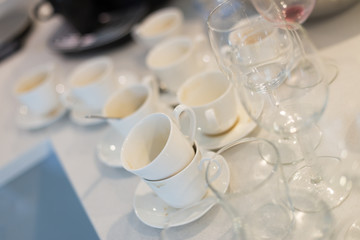 Empty coffee cups after lunch