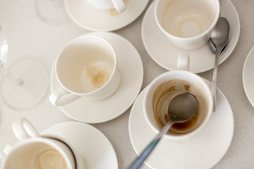 Empty coffee cups after lunch