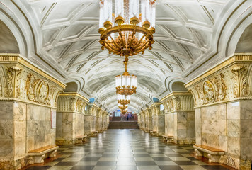 Fototapeta premium Interior of Prospekt Mira subway station in Moscow, Russia