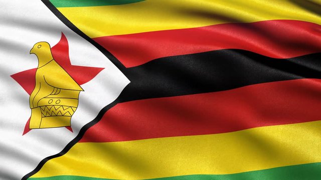 Seamless loop of Zimbabwe flag waving in the wind. Realistic loop with highly detailed fabric.