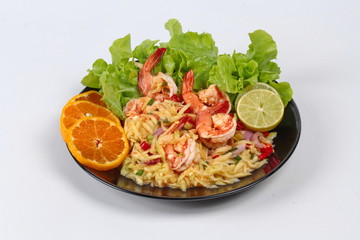 Spicy sour minced green mango salad with shrimp.