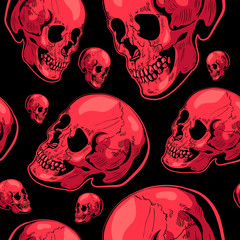 Halloween scary seamless vector background with the skull
