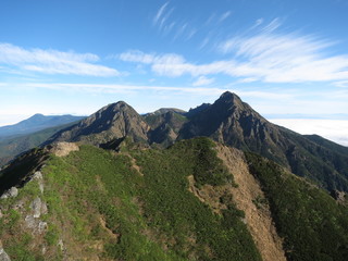 阿弥陀岳,中岳,赤岳―権現岳より―