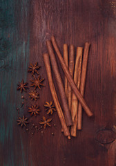 spices on the old wooden background