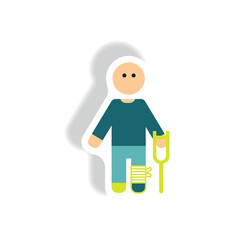 stylish icon in paper sticker style man with crutch